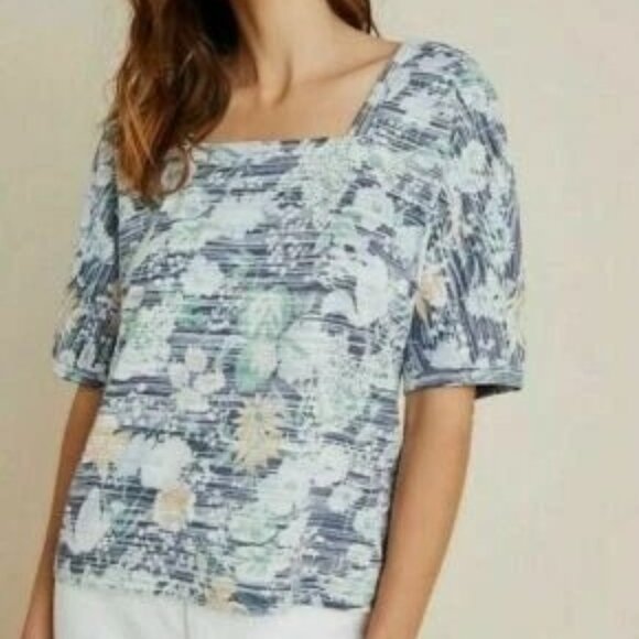 Anthropologie Dee Dee Dolman Sleeve Blue Floral Top - Size Medium - Picture 2 of 12